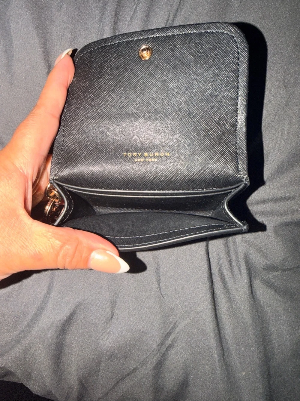 Tory Burch Black Leather Key & Card Case with Gold Hardware